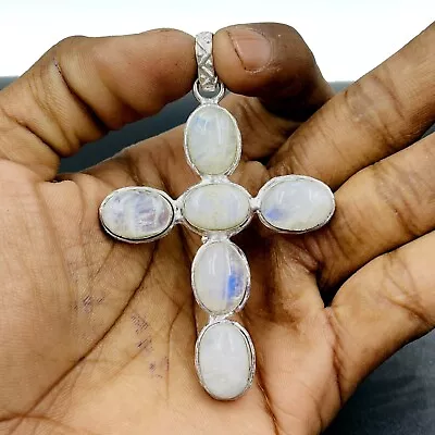 925 Sterling Silver Natural Rainbow Moonstone Gemstone Handmade Jewelry Pendant • $13.59