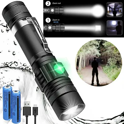 Super Bright LED Tactical Flashlight Zoomable USB Rechargeable Torch Lights • $7.59