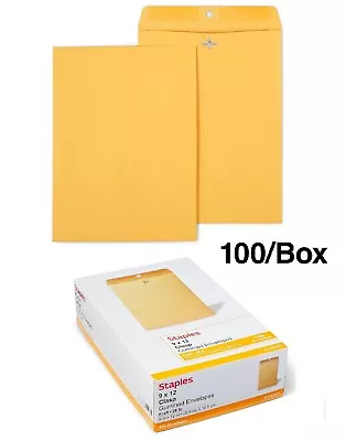 100 Pcs CLASP ENVELOPES 9''x12'' Kraft Shipping Mailing Gummed Business Manila • $20.97