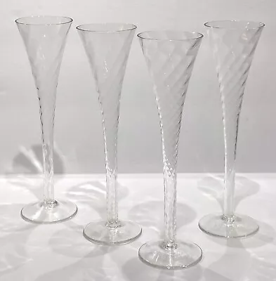 $42 • Buy 4 Optic Swirl Hollow Stem Crystal Champagne Flutes Glasses 10” Vintage