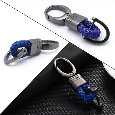 Blue Short Fit Design Leather Braided Strap Key Fob Holder Keyring Keychain • $7.98