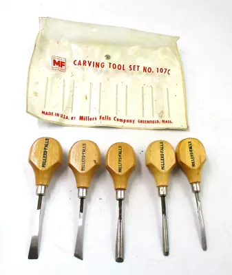 Vintage Millers Falls 5 Pc. Wood Carving Tool Set No. 107C  In Original Case. • $50