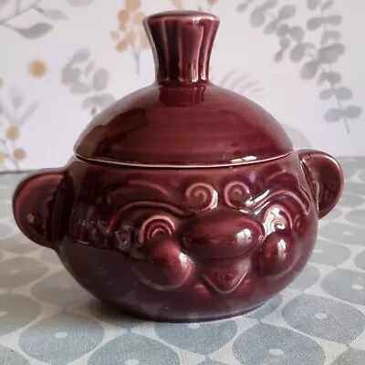 Vintage Sadler Ceramic Purple Beetroot Lidded Face Pot Canister Jar H 15cm Retro • £14.99