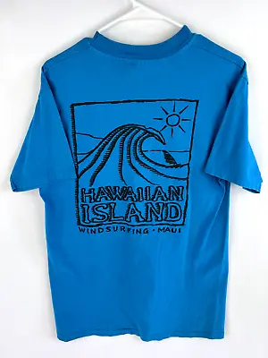 Vintage Hawaii Windsurfing T-Shirt Mens L Blue Single Stitch Maui Hanes Beefy-T • $15.19