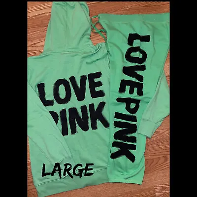 $129.99 • Buy Vintage Victoria Secret PINK Neon Green Jogger Boyfriend Hoodie Outfit Set L