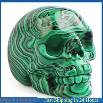 Natural Malachite Gemstone Carved Skull Quartz Crystal Skeleton Statue Healing • $12.99