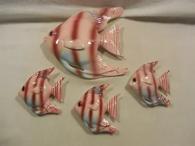 Vintage Enesco Japan Ceramic Pink And Blue Angel Fish Wall Plaques Set Of 4 • $51.95