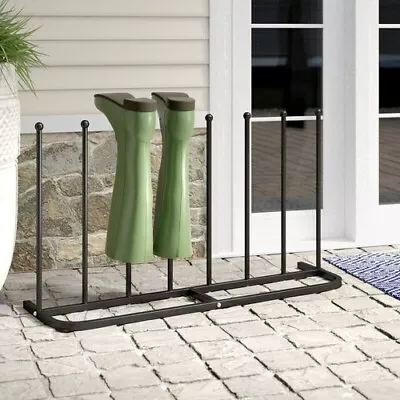 4PR Black Boot Rack Metal Shoe Storage Rack Welly Holder Stand Organiser Outdoor • £19.99