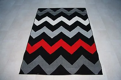 Red Black Zigzag Large Rug 80cm X 150cm Modern Zig Zag Rug(335) • £21.99