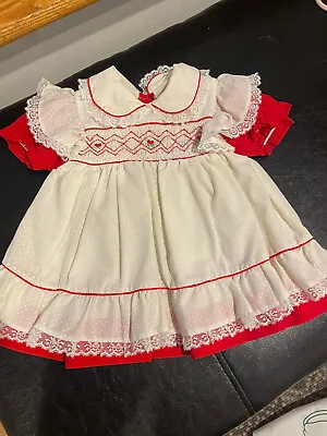 Vintage Baby Girls Mayfair Dress 6-9 Months Red Lace Pinafore  • $22