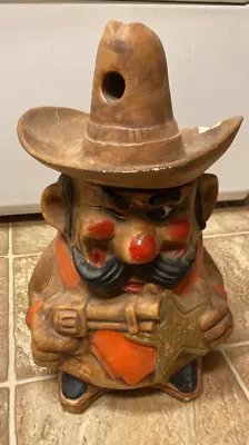 Vintage 1960 California Originals Cookie Jar Eye Winking Sheriff Badge & Pistol  • $23