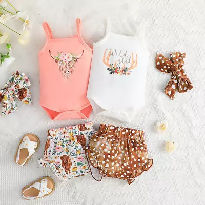 3PCS Newborn Infant Baby Girl Clothes Cami Romper Top Tutu Brifts Clothes Outfit • $27.38