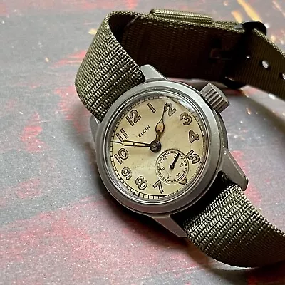 1950s Elgin ORD American Military Vintage Watch Parkerized Nylon And Steel Bands • $695