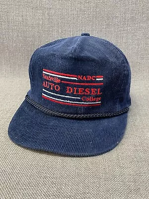 Vintage Nashville Auto Diesel College Hat Cap Adult Blue Corduroy Rope Trucker • $16.88