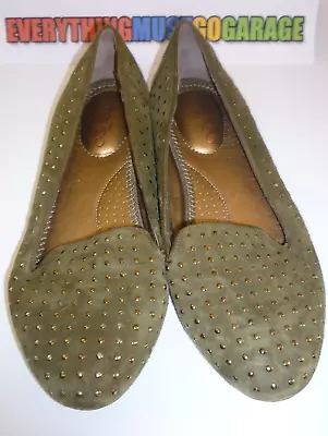 Me Too Round Toe Flats For Women Shoe Faux Suede Green Brass Studs Size US 8.5 • $20