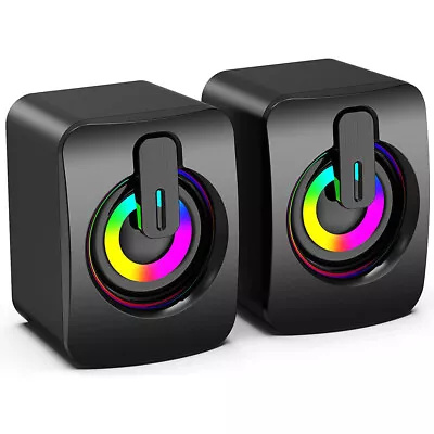 Computer Speaker Loud Sound With RGB Light For PC Laptop Stereo Desktop -1 Pair • $18.99
