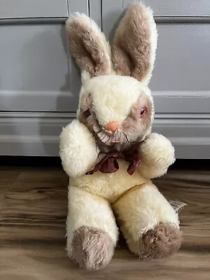 Vintage Bunny Rabbit Dollcraft Industry Plush Musical Pink Eyes Cream • $27.99