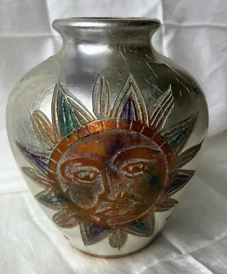 Vase Ceramic Pottery Celestial Sun Moon Comet Stars Planets Design Silvertone • $75