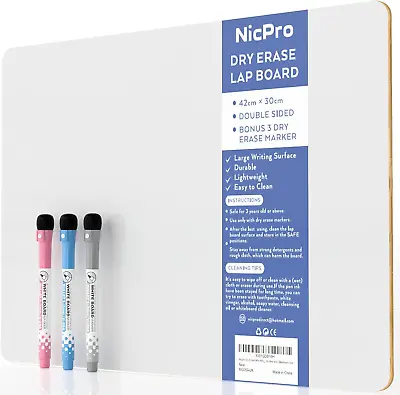 Nicpro Dry Erase Mini Whiteboard A3 42 X 30 Cm Double Sided Lapboard With 3 Wat • £18.26