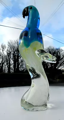 Vintage Murano  Heavy  Blue Glass Parrot-RETRO- 11 Inches Tall • £14.50