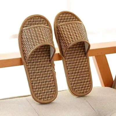 Men Straw Sandals Flip Flops Slippers Bamboo Linen Shoes Comfort Handmade • $13.69