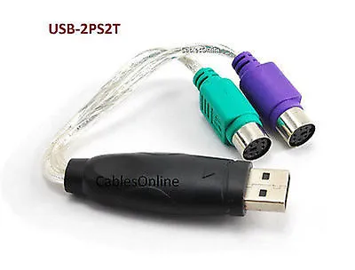 $8.99 • Buy USB To Dual PS/2 Keyboard & Mouse Converter Cable Active Adapter, USB-2PS2T