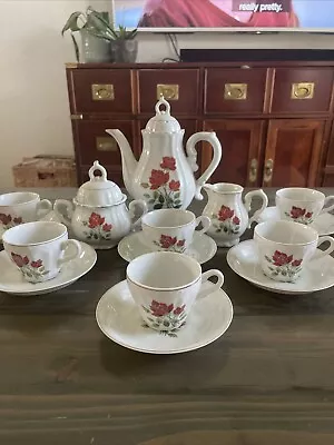 Vintage Japanese Red Rose Tea Set With Music Box • $38