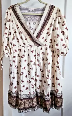 Maurices Paisley Floral Print 3/4 Sleeve Boho Dress Women Medium • $24.99