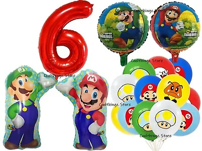 £9.99 • Buy SUPER MARIO & LUIGI Age 6 BALLOON SET Birthday Party 15 Piece 6th Birthday Kids