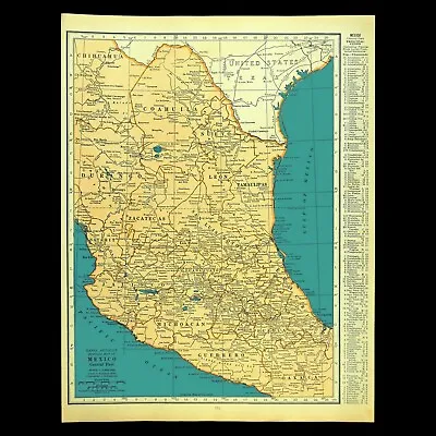 Vintage CENTRAL MEXICO Map Antique Map Of Mexico City Puerto Vallarta Acapulco • $12.71