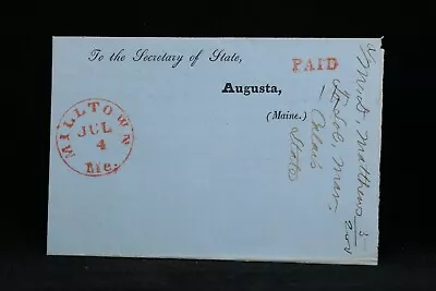 Maine: Milltown (#2)1854 Stampless Cover Red CDS & PAID DPO Washington Co • $35