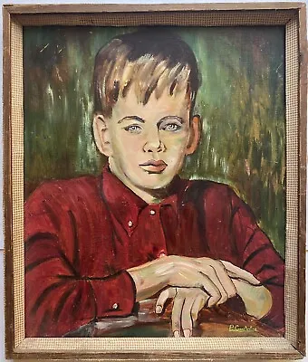 Vintage 50s 60s Mid Century Modern Original Signed Painting Portrait Boy Child • $37.50