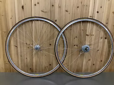 Vintage Mavic Wheelset 700c Clincher Aluminum 36 Hole Wheels W Tires 700x25 6spd • $254.15