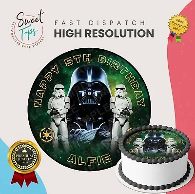 Star Wars Edible Round Birthday Cake Topper Decoration Personalised • £6.49