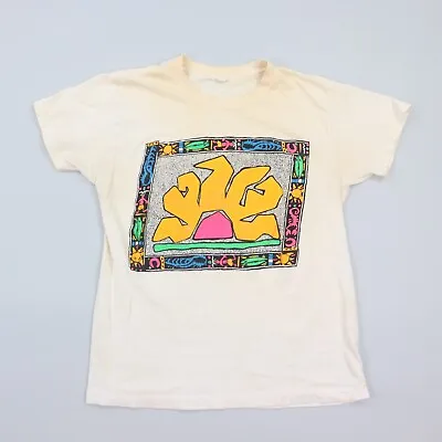 Vintage 90s Grungy Dirty White Tribal Surf Art Tee T-Shirt Single Stitch S SMALL • $9.49