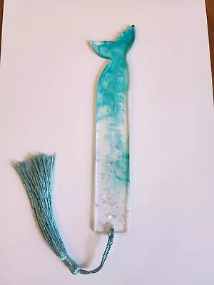Mermaid Fish Tail Sparkle Resin Bookmark With Tassel Teal With Glitter • £4.50