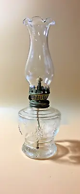 VTG. Clear Glass Grapes And Leaves Embossed Clear Glass Miniature Oil Lamp 9  • $25