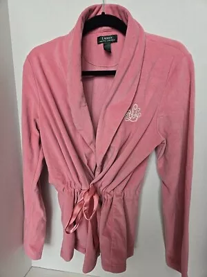 LAUREN RALPH LAUREN Bed Jacket Rose Pink MONOGRAM Draw String LG. Super Soft • $15