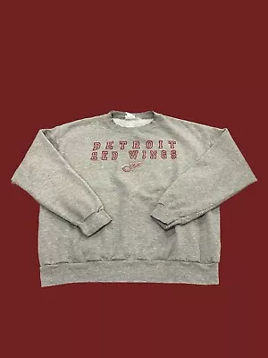 Detroit Red Wings Spell Out Gray VTG Distressed Sweatshirt L/XL • $20