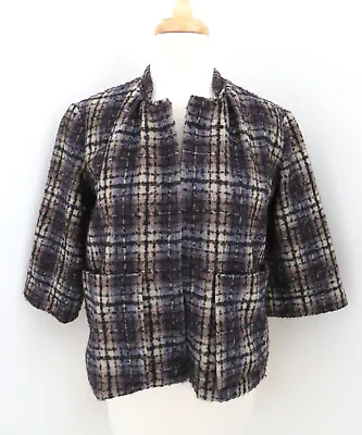 A DETACHER Plaid Wool Jacket Sz 4 Open Front 3/4 Sleeves • $88