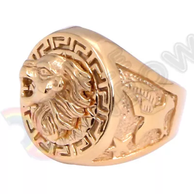 Men Gold Plated Silver Stainless Steel Retro Lion Head Ring Band#R54 • $10.98