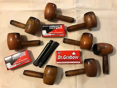 Vtg Lot Wooden Tobacco Cigar Pipes & Dr Grabow Medico Filters • $27.30