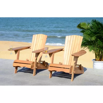 $347.99 • Buy SAFAVIEH Outdoor Collection Breetel Set Of 2 Adirondack Chairs | Natural |