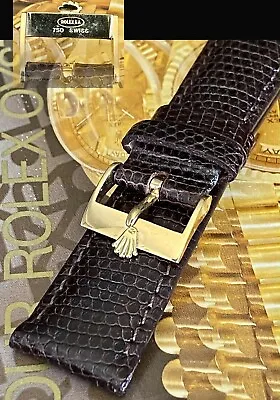 ROLEX 18k GOLD 16mm Logo Buckle 20mm Genuine TOBACCO Color Lizard Strap • £411.81
