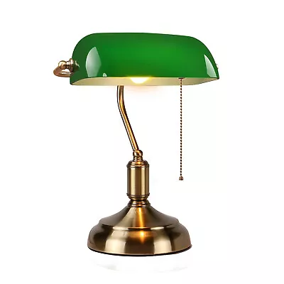 Retro Vintage Antique Green Brass Banker Lounge Lamp Table Office Desk Light AU • $64.49