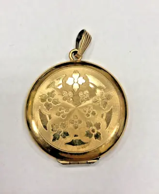 Vintage Large Round Floral Engraved Photo Locket Yellow Gold Filled 1/20 12k • $49.99