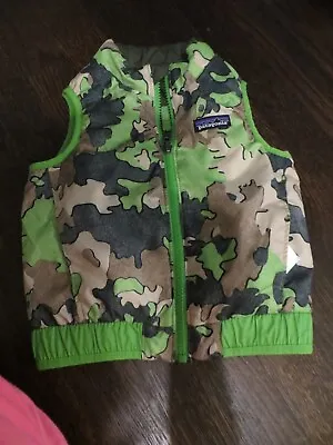 Patagonia Camo Reversible Puffer  Vest Green Gray On Other Winter Snow Sz 2T • $59.99