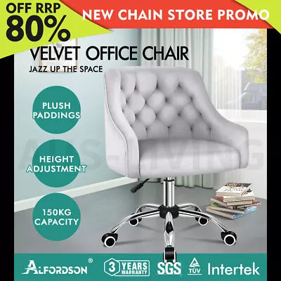 ALFORDSON Velvet Office Chair Computer Swivel Armchair Work Adult Kids Grey • $165.85