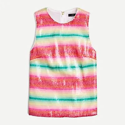 J.CREW NWT $110 Sleeveless Lined Top In Watermelon Sequin Stripe Size XS • $42.80