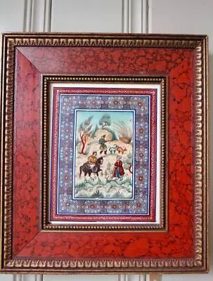 Vintage 1930's Persian Hand Painted 8x10  Miniature Carved Wood 14x16  Frame • $39.99